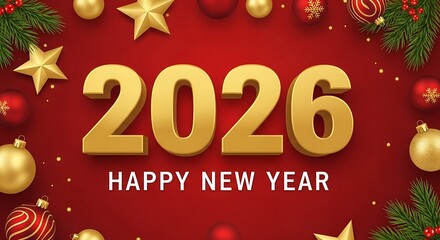 Golden 2026 New Year Celebration with Festive Ornaments