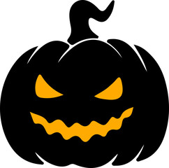 A sinister black jack-o'-lantern silhouette with glowing orange eyes and a scary evil smile, a spooky symbol of the Halloween holiday.