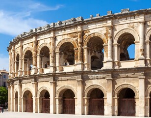 Fototapeta premium Ancient arena facade under a clear sky