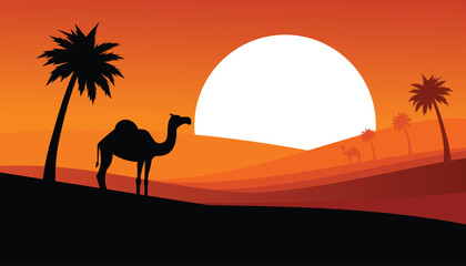 Fototapeta premium Vector Silhouette of Camel in the Desert