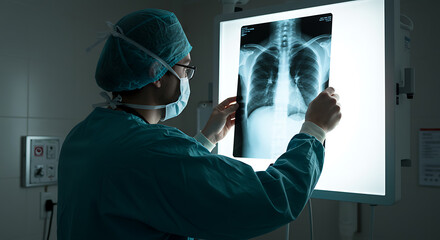 Medical Professional Examining Chest X-ray for Diagnosis
