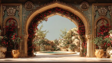 Traditional Indian Jaipur-Style Decorative Arch of Palace.

