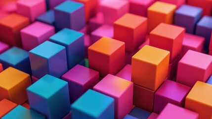 Obraz premium 3D render of toy building blocks arranged neatly