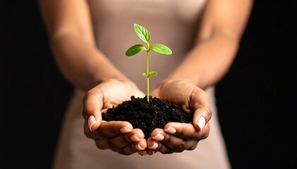 A young plant held in cupped hands