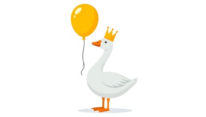 Cartoon goose with crown and balloon