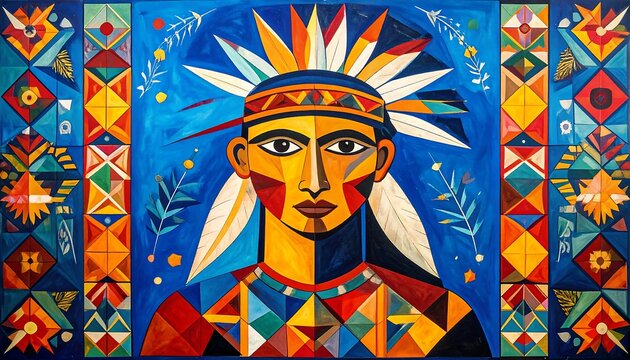 Abstract portrait of a person with geometric patterns