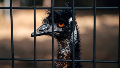 Close Emu Behind Wire Fence
