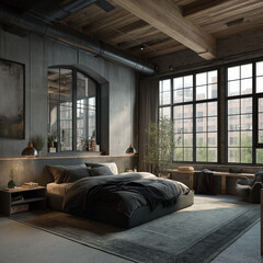 Industrial loft bedroom