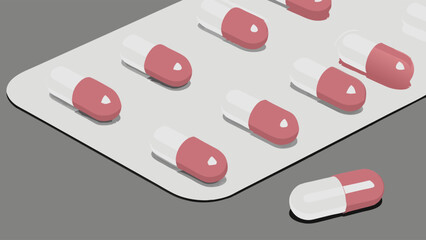 Pink and White Capsules in Blister Pack One Capsule Separated.