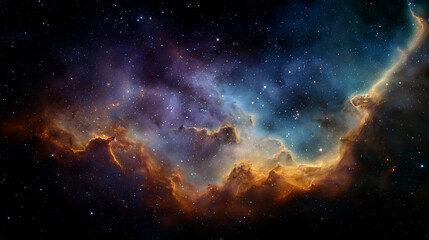 Colorful nebula cloud formations, star clusters twinkling throughout, dreamy sci-fi atmosphere

