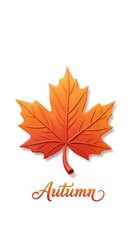 Orange Maple Leaf with Autumn Text 3 D Render fall season