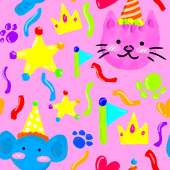 set of funny cartoon animals pattern seamless
