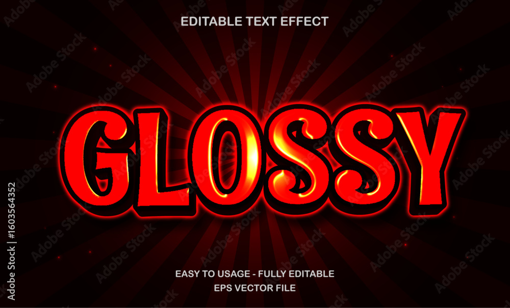 Poster glossy red editable text effect with bold shine and dark gradient background