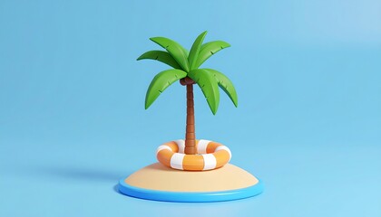 Cartoon palm tree on a tiny island