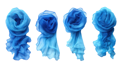 Exquisite collection of four blue dyed silks, a visual symphony of luxury and elegance