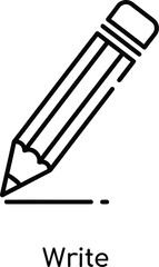 A simple line art drawing showcases a pencil with an eraser, poised to write, ideal for educational content, creative projects, or illustrating concepts related to writing and drawing.
