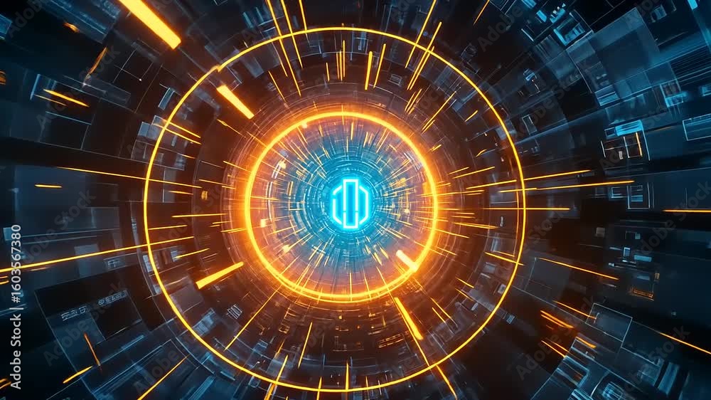 Wall mural abstract digital vortex with glowing lines and circular patterns, symbolizing technology and innovat
