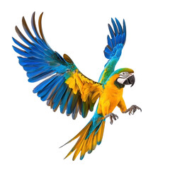 Fototapeta premium Parrot stretching A parrot extends one wing and one leg outward at the same time. full length isolate on transparent background