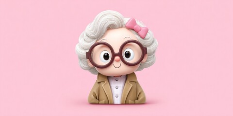Obraz premium Cartoon elderly woman with glasses and bow