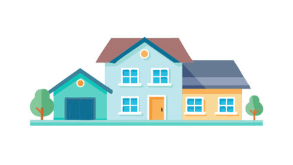 Illustration of a house with garage and trees for real estate and home design projects and architectural plans