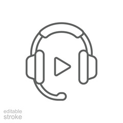 Headphones Listen Video Outline Icon Editable Stroke Online Education