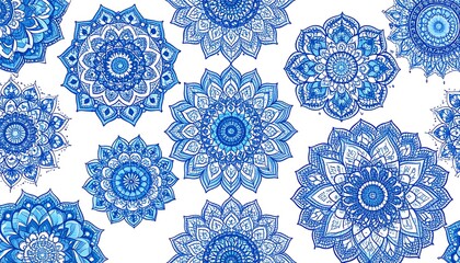 Blue mandala pattern on white