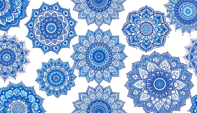 Blue mandala pattern on white
