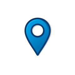 Flat vector blue map marker with bold outline and minimal detail, transparent background icon png