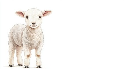 Fototapeta premium An etching illustration of a lamb standing gracefully, rendered in vintage whimsical style with intricate textile design patterns and fine ornamental line work, isolated on white background