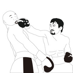 boxing fighter punches his opponent vector line style
