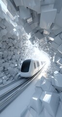 Futuristic white train in a tunnel