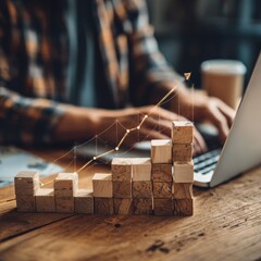 Wooden blocks form a graph, rising upward