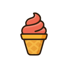 Simple vector cone with vibrant strawberry soft-serve topping symbolizes sweetness fun and cool treats