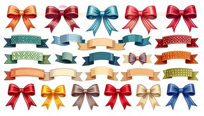 Colorful ribbons and bows.  A collection of decorative elements