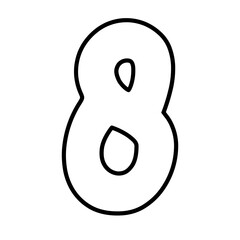 Rounded number eight in bold 2D black outline, designed for kids’ educational use, number games, and printable worksheets.

