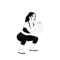 woman doing squat jump in vector style