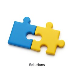 Obraz premium Two interlocking 3 D plastic puzzle pieces blue and yellow plastic 3d jigsaw puzzle