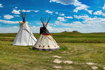 Lakota Tipis with University and Carnegie Hills on the Horizon, Agate Fossil Beds National Monument in Western Nebraska. © LMSwanson