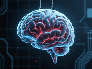 Futuristic glowing human brain with neural connections in sci fi concept