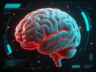Futuristic glowing human brain with neural connections in sci fi concept