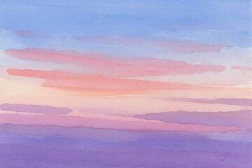 Watercolor Ombre Sky with Pink, Purple, and Blue Pastel Cloud Layers