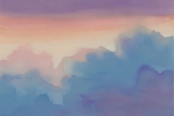 Watercolor Ombre Sky with Pink, Purple, and Blue Pastel Cloud Layers