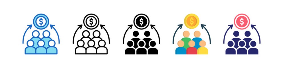 Crowdfunding Multiple Style Icon Set Collection.  