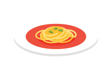 Vector illustration of spaghetti with parmesan cheese on a white plate