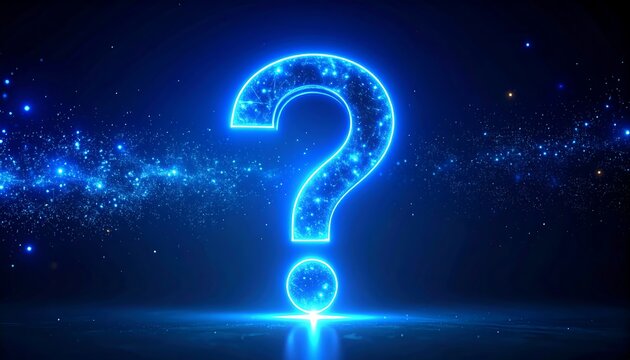Abstract question mark, glowing blue - Powered by Adobe