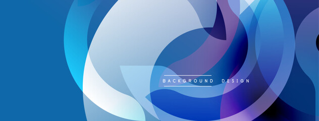Abstract blue design features overlapping circles, creating dynamic visual effect. Modern background with text element.