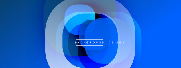 Abstract blue layers create circular design. Gradient shades offer modern visual appeal. Simple, clean composition for backgrounds.