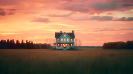 Fototapeta premium Cozy Cottage at Sunset