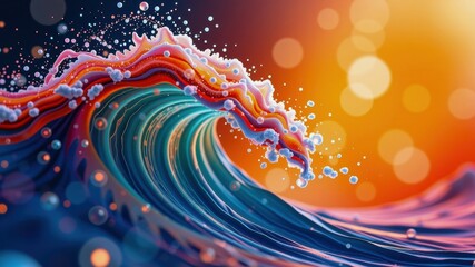 Vibrant watercolor wave in augmented reality captures beauty of nature with dynamic colors and fluid motion, evoking sense of wonder