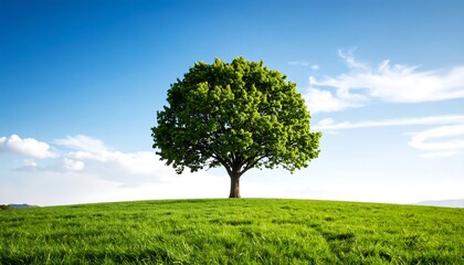 Fototapeta premium A lone tree on a grassy hill